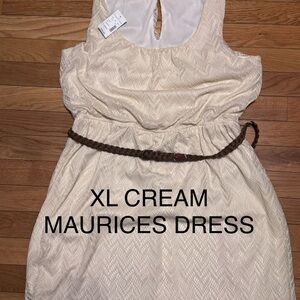 Maurices Cream Sleeveless Dress with Brown Belt